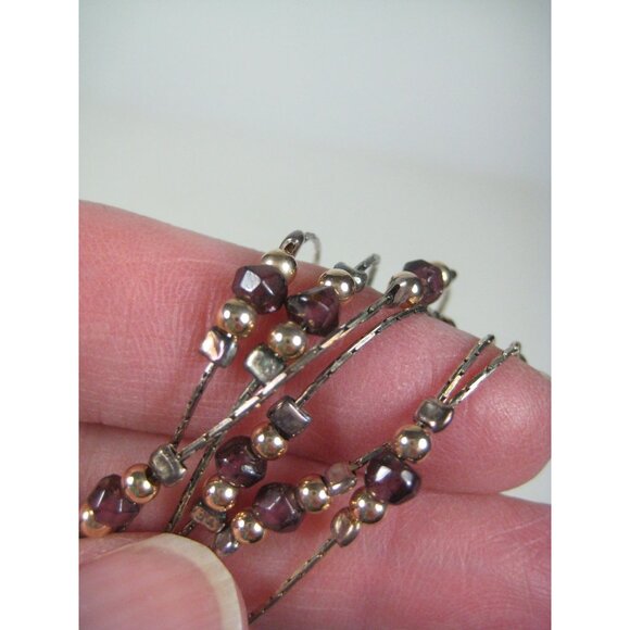 Sterling Silver Glass Beaded Triple Strand Necklace 16 Inch Choker 925 Israel - Picture 3 of 12